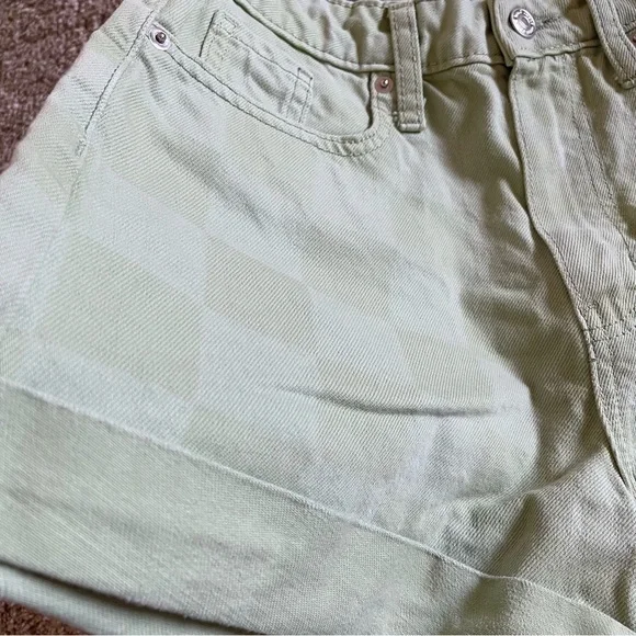 🚨Wild Fable Green Checker Highest Rise Mom Shorts Womens 2 Cuffed Skater Grunge - Picture 4 of 14